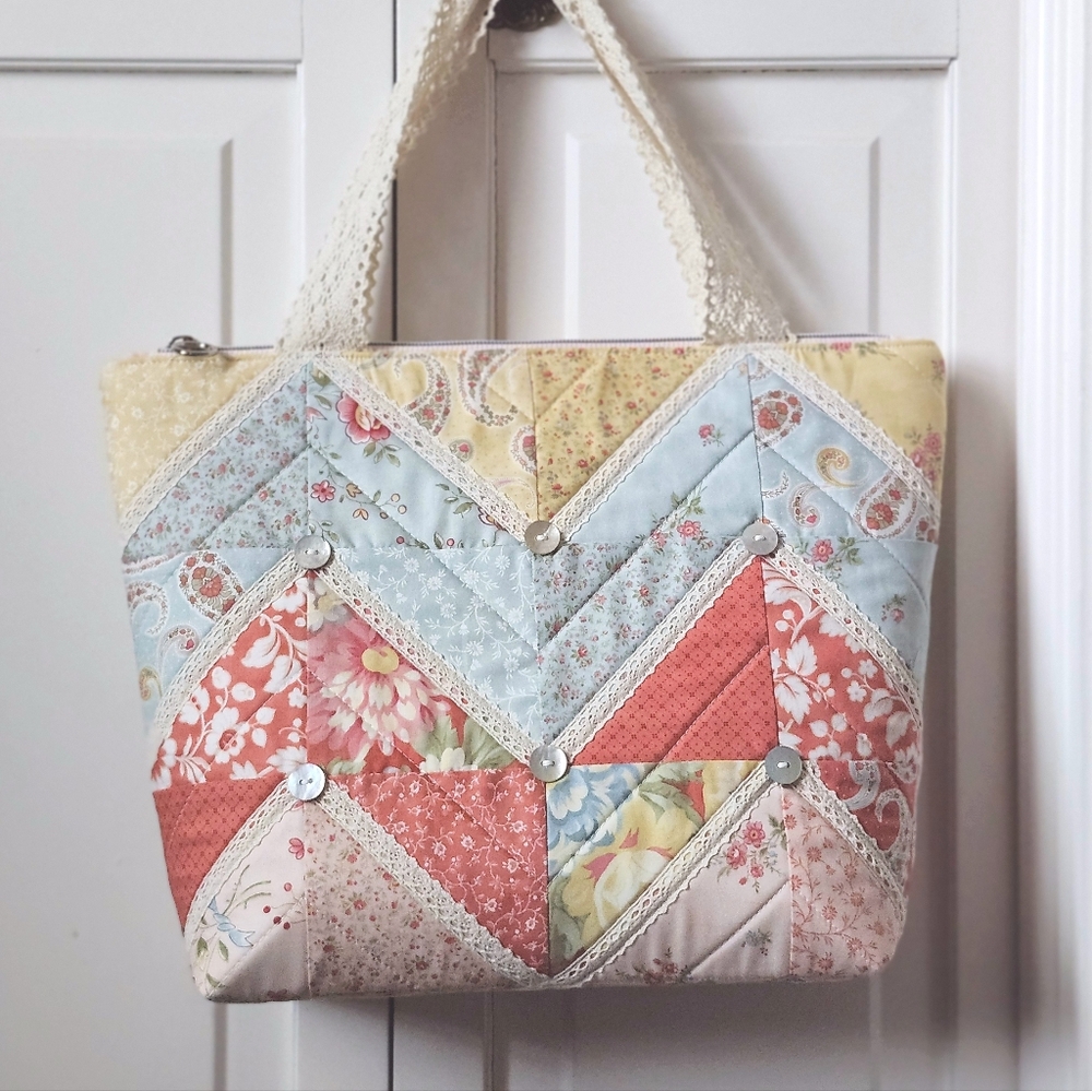 Patchwork Floral Handcrafted Tote and Pouch Set